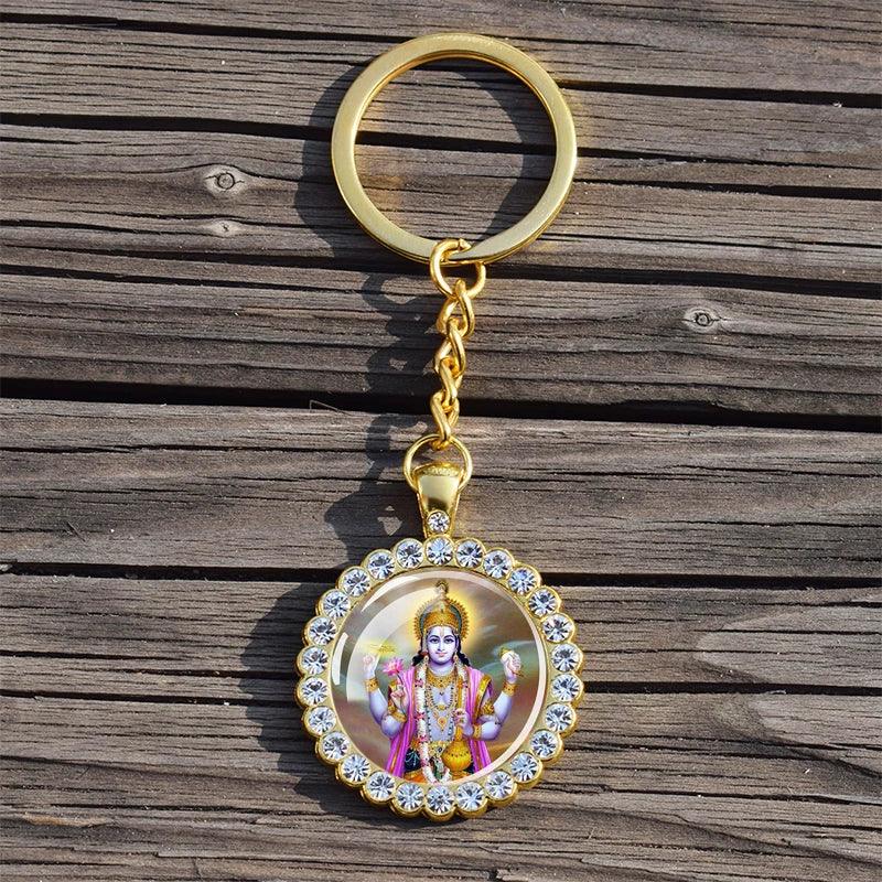 Shiva Nataraja Keychain Buddhist Jewelry Lakshmi Goddess Rhinestone Pendant Hinduism Amulet Keyring Gift