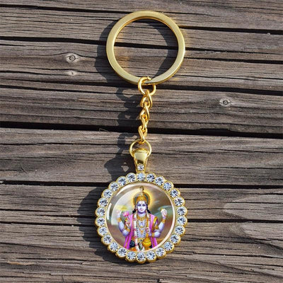 Shiva Nataraja Keychain Buddhist Jewelry Lakshmi Goddess Rhinestone Pendant Hinduism Amulet Keyring Gift