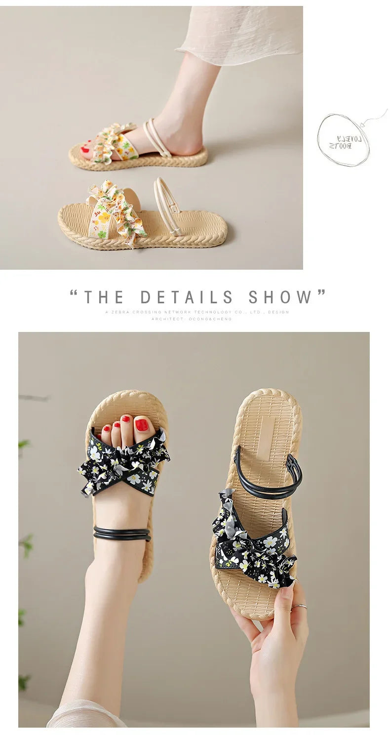 2025 New Floral Flip Flops for Women - Fashion Flat Sandals, Non-Slip Summer Slides for Beach/Outdoor, Trendy Ladies Casual Shoe