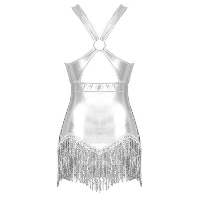 Women's Sequin Dance Dress Latin American Dance Costume Body Sleeveless Classical Samba Rumba Dresses Jazz Ballerina Dancewear