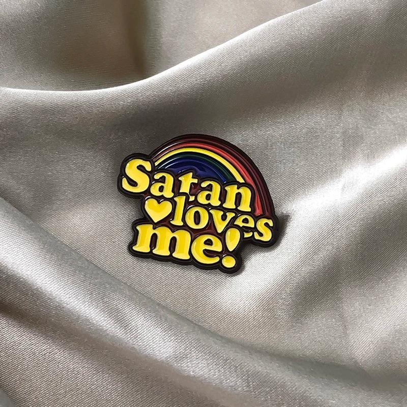 Rainbow Satan Loves Me Enamel Pin Lucifer Followe Atheist Occultist People Brooch Lapel Backpack Badge Perfect Jewelry Gift