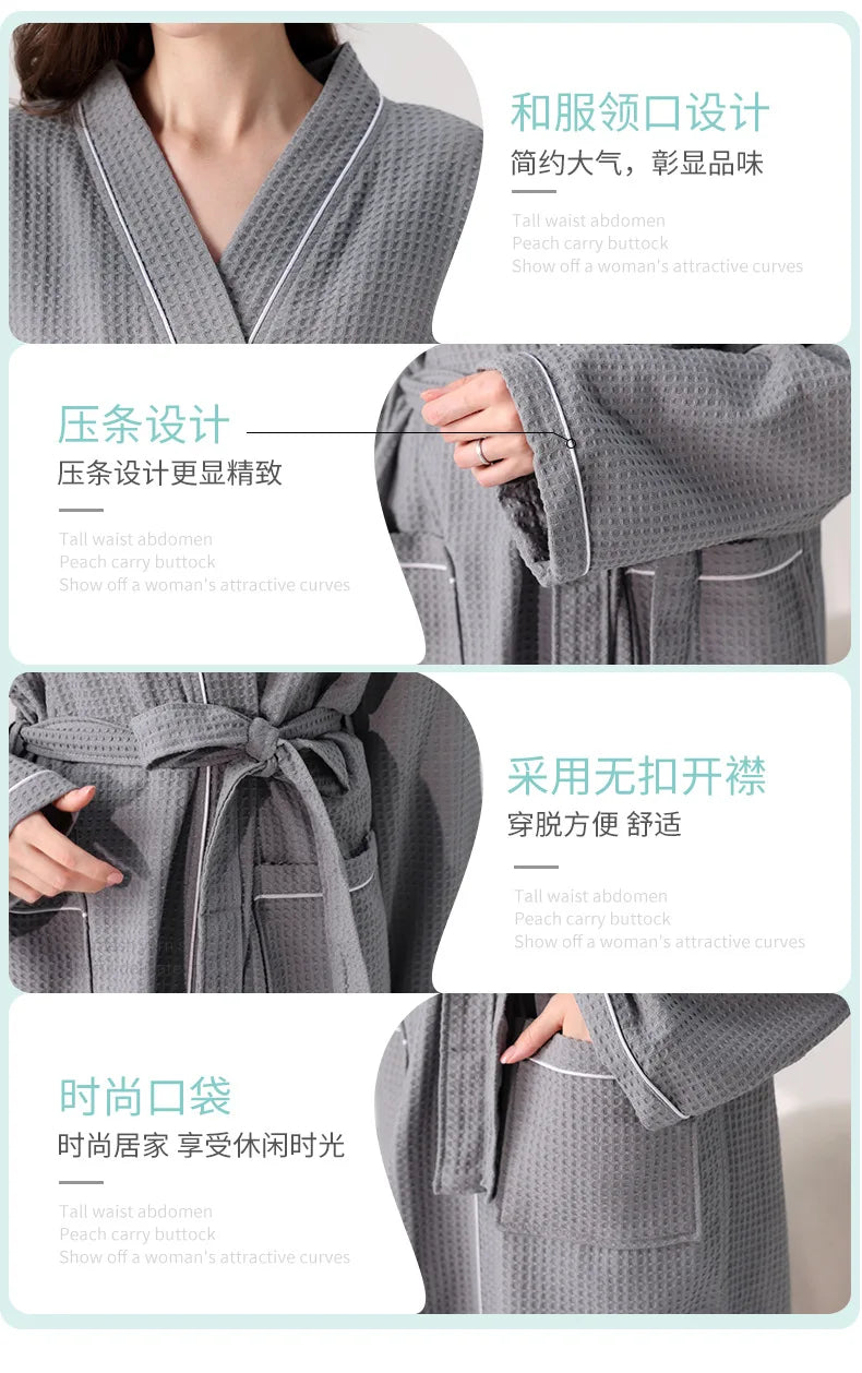 Hotel Cotton Bathrobe High Qualtiy Solid Colors Long Sleeve Mens And Women's Bathrobe