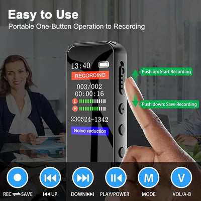 Digital Voice Recorder High-Quality Noise Reduction Record with Playback MP3 Music Player Activated Record 1536KBPS HD Recording