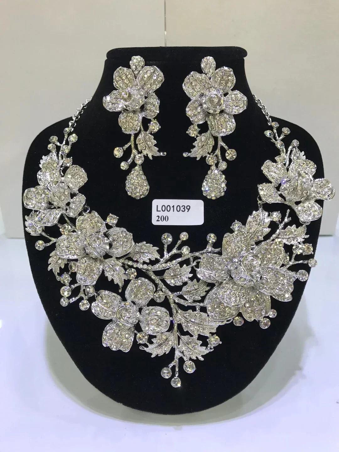 Women luxury necklaces set wedding delicate fashion jewelery crystal rhinestone earrings jewelry sets