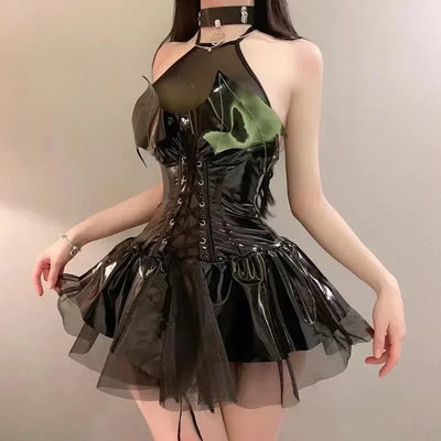 New French Black Party Dresses for Women Y2k Gothic Punk Sexy Sweet Girls Luxury Slim Fit Summer Chest Wrap Mini Skirts