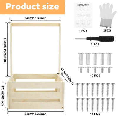 Wood Storage Crate Baby Toys Clothing Organizer Box Children Portable Basket Long Handle Sturdy