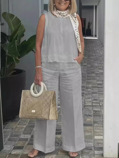 Linen Comfortable Two Piece Sets Tops For Women