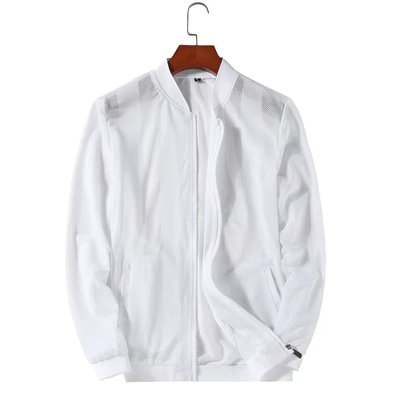 Men's Summer Casual Jackets Cool Lightweight Hooded Zip Jacket with Pockets Summer Essential Outerwear  Cut-Out Jacket