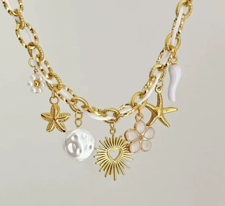 Handmade Scarf Choker Necklace for Women Girls New Fashion Fish Baroque Pearl Pendant Necklace Bohemian Vacation Necklace Gifts