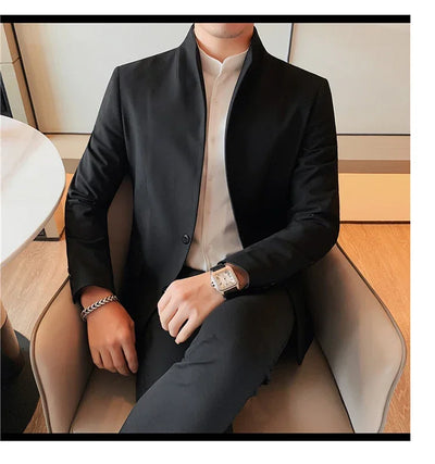 Blazer Hombre High Quality New Stand Collar Blazers For Men Single Breasted Slim Fit Formal Elegant Suit Jackets And Coats 4XL-M