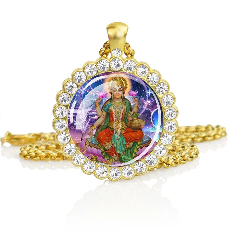 Hinduism Necklace Ganesha Goddess Kashmi Vishnu Rhinestone Pendant Shiva Amulet Charms Necklaces Women Indian Buddhism Jewelry