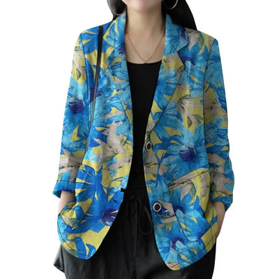 Women's Autumn Coats ZANZEA Stylish Lapel Neck Long Sleeve Blazer Thin Tops Vintage Woman Floral Printed Suits Casual Outwears
