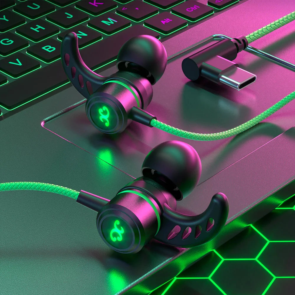 TYPE-C Wired Headphones Gaming Headset Bass Stereo Gamer Earphones Noise Cancelling Earbuds With Mic In-ear Handfree