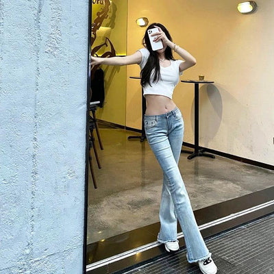 Ladies Flared Leggings Skinny Trend Bell Bottom Low Waist Wide Leg Long Sexy Fashion Denim Jeans Pants for Women 2024 Vintage