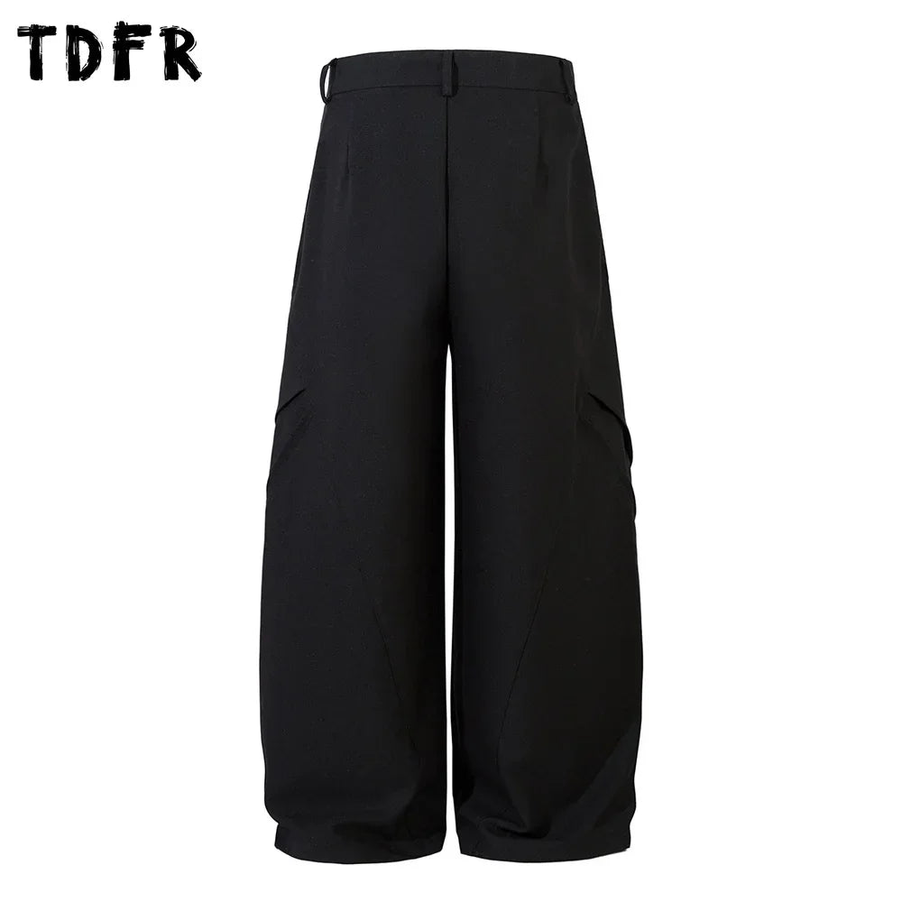 Spliced Wide Leg Pants Mens Solid Color Spring Summer Casual Streetwear Loose Wide Leg Trousers Men