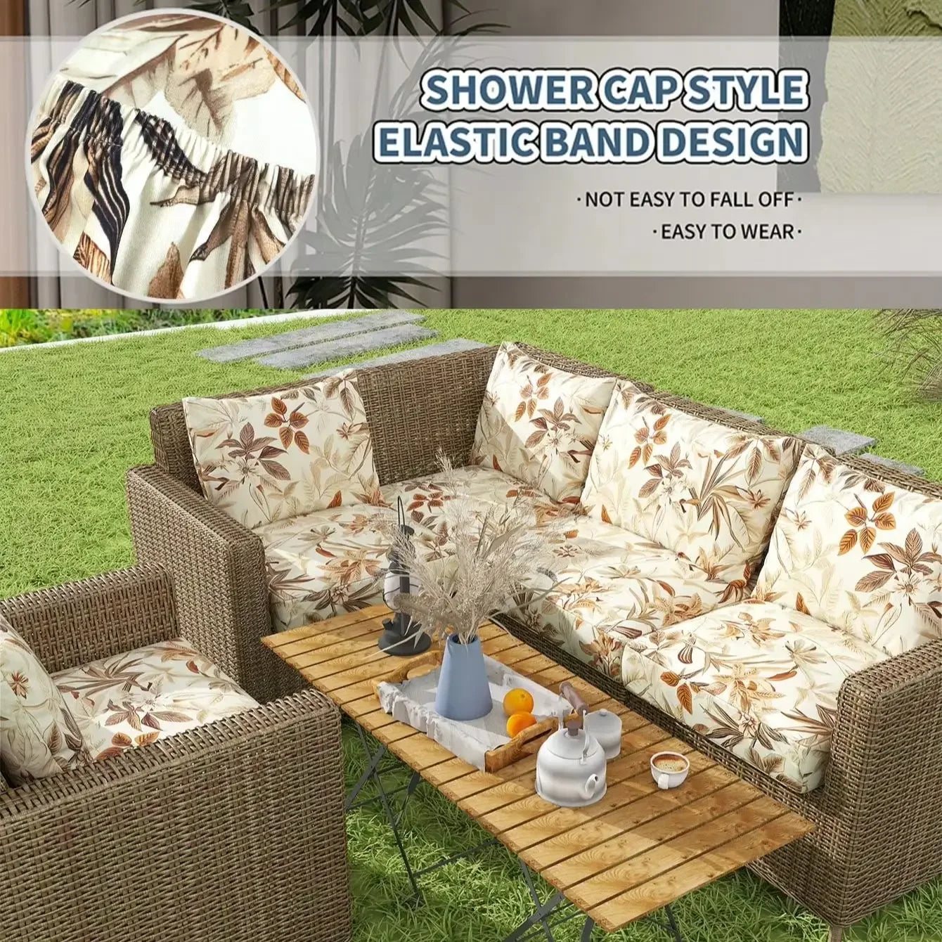 Outdoor Tropical Print Sofa Cushion Covers - Non-Slip Furniture Protectors, Replacement for Individual Seat Cushions