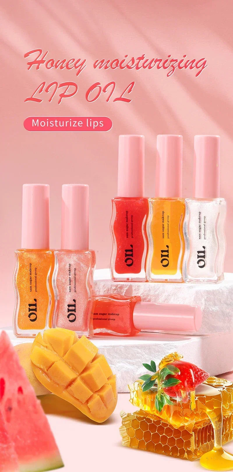 Water Light Honey Lip Oil Essence Long Lasting Moisturizing Fruity Shimmer Jelly Reduce Lip Lines Liquid Lipstick Gloss Makeup
