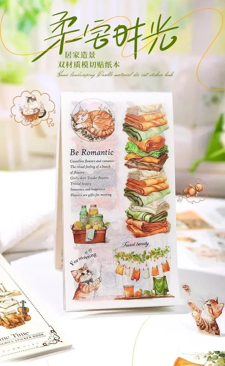 Homely aesthetics 18 exquisite dual material die-cut stickers in 6 home decor designs soft time series