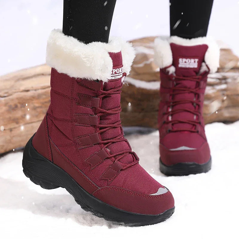 Winter Snow Boots Women Waterproof Suede Warm Plush Non-Slip Rubber Skiing Hiking Shoes Stylish Winter Essential Causal Shoes