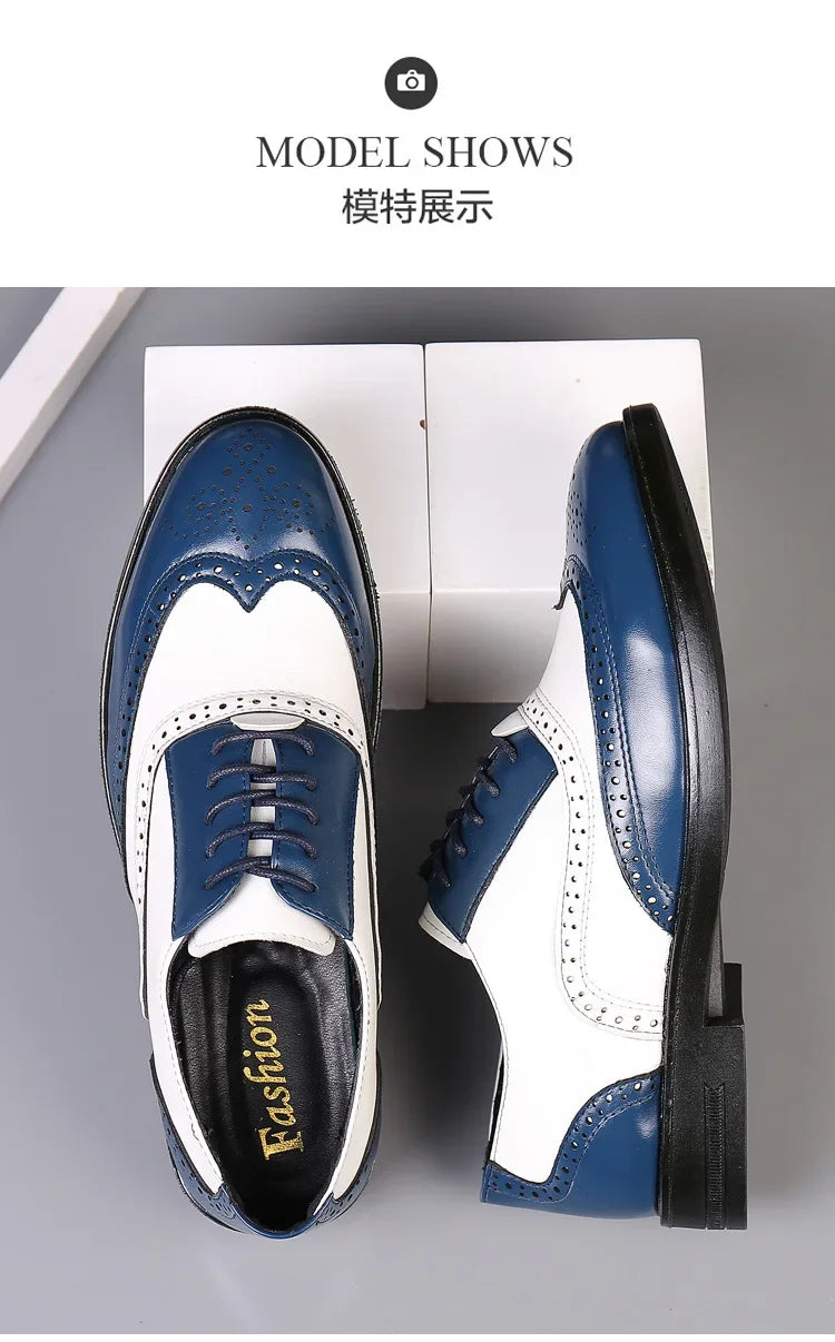 Retro Men's Oxford Shoes Fashion Block Carved Casual Shoes Social Shoes Male Business Dress Leather Shoe Zapatos Para Hombres