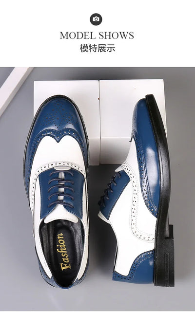 Retro Men's Oxford Shoes Fashion Block Carved Casual Shoes Social Shoes Male Business Dress Leather Shoe Zapatos Para Hombres