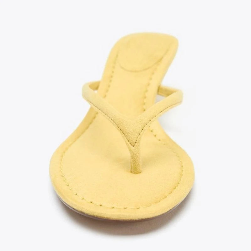 Cozy Faux Suede High-heel Slippers Women Sexy Round Toe Sewing Design Brand Slide Sandals Summer Sexy Clip-toe Beach Flip Flops