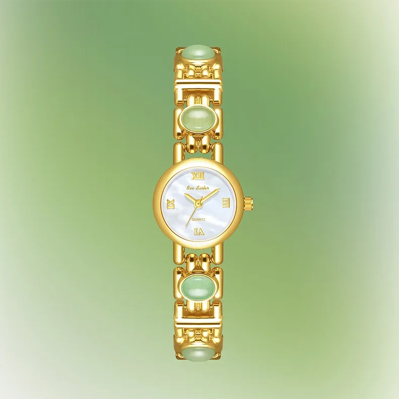 2025 High-End Vintage Woman Watches Fashion Elegant Natural Jade Stones Quartz Watch Retro Waterproof Hand Clock Gifts