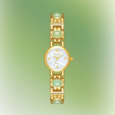 2025 High-End Vintage Woman Watches Fashion Elegant Natural Jade Stones Quartz Watch Retro Waterproof Hand Clock Gifts