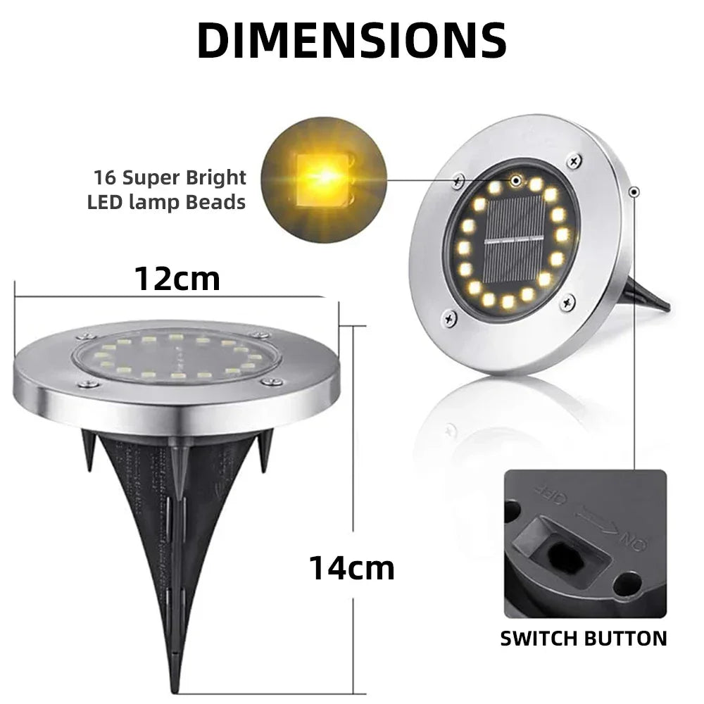 Outdoor Solar Landscape Lighting 16LEDs Solar Lawn Lights Waterproof For Garden Patio Pathway Yard Deck Driveway Walkway