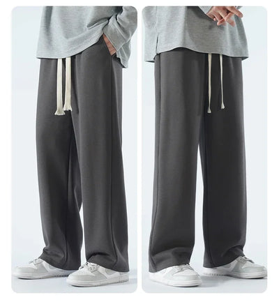New Men's Casual Pants Wide Leg Straight 65% Cotton Fabric Outdoor Sweatpants Neutral High-quality Soft Long Baggy Trousers