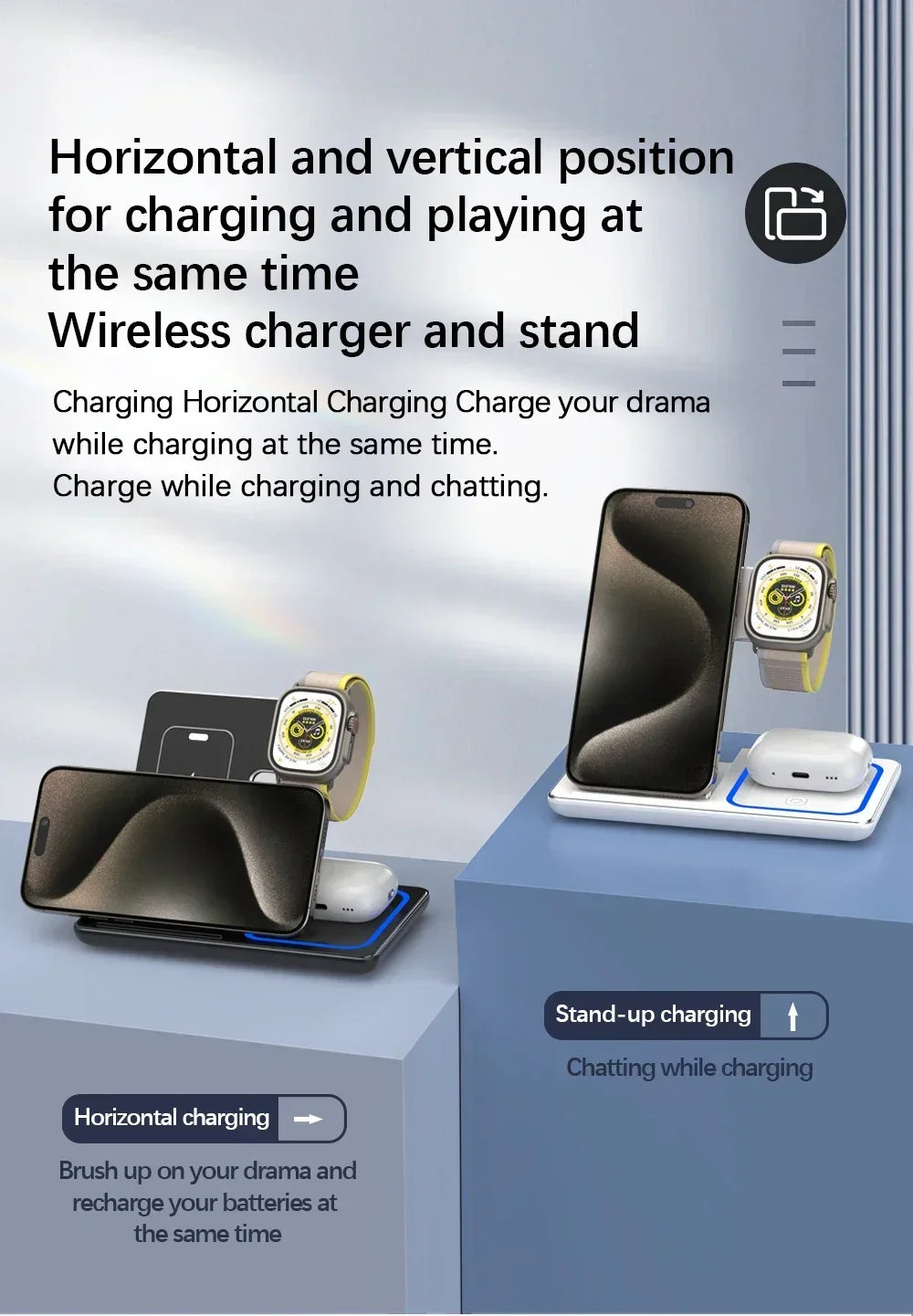 High-Speed Wireless Charging Station 3in 1 for iPhone16/15/14/13/12/11,iWatch10/9/8/7,AirPods2/3/Pro-Multiple Devices-for Home