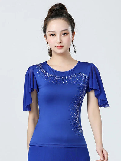 Adult Women Modern Dance Dress Social Dancewear Short Sleeve Mesh Fairy Top Large Swing Skirt Performance Dancing Costume