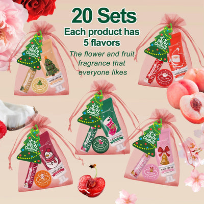 Christmas gift set -100 pieces/box batch lipstick, hand cream, balm, Christmas tree card and red organza bag