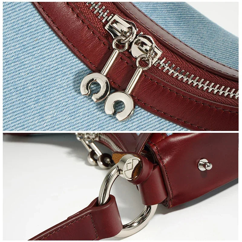 2024 New Women Bag Lady Fashion Half Moon Underarm Shoulder Bag Messenger Female Summer Soft Lightweight Denim Fabric Handbag