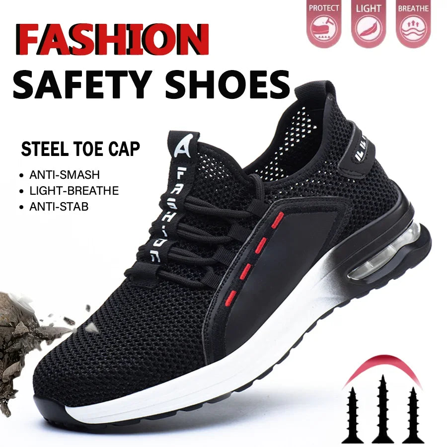 Lightweight Men's Safety Shoes Steel Toe Men's Work Shoes Slip Resistant Reinforced Shoes Man Fashion Breathable Sneaker