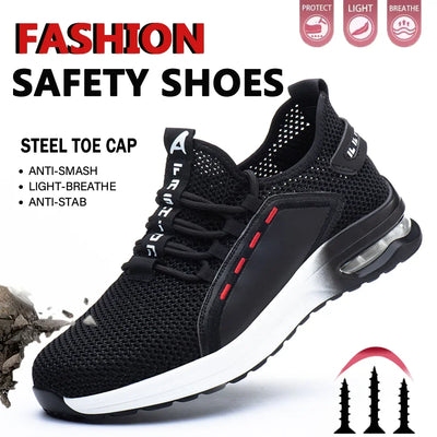 Lightweight Men's Safety Shoes Steel Toe Men's Work Shoes Slip Resistant Reinforced Shoes Man Fashion Breathable Sneaker