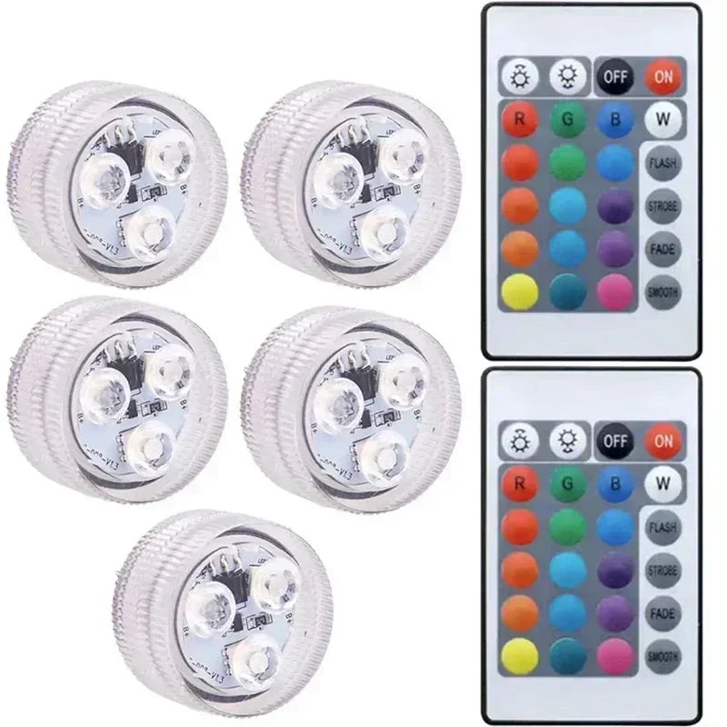 Submersible LED Lights Waterproof Underwater RGB with Remote Control Colour-Changing Light, Battery-Operated Flameless Lamps