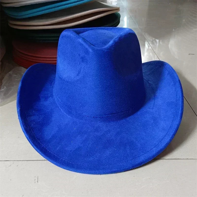 Western suede leather 7.5cm denim women’s fedora hat men’s church jazz fashion travel party 2024