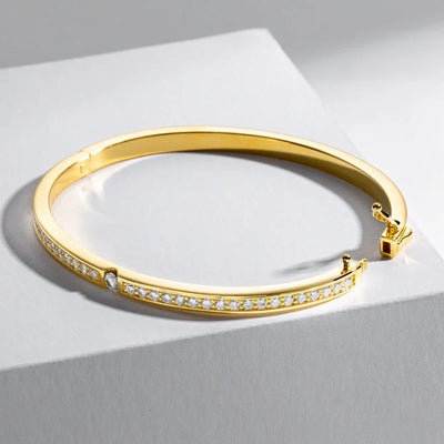 3mm Width Moissanite Bangle for Women Solid Yellow Gold 925 Silver Round Full Tennis Bracelet