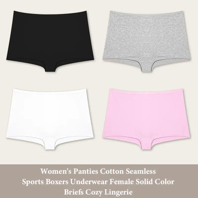 4PCS Women's Panties Cotton Seamless Sports Boxers Underwear Female Solid Color Briefs Cozy Lingerie Intimate Underpants XS-XL
