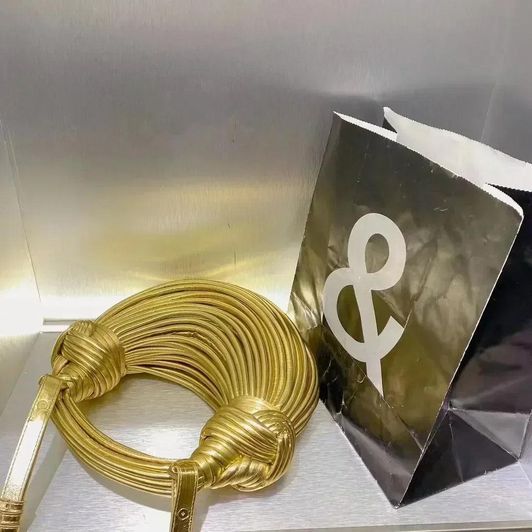 Handbags for women 2025 new in gold luxury designer brand handwoven noodle bags rope knotted pulled hobo silver evening