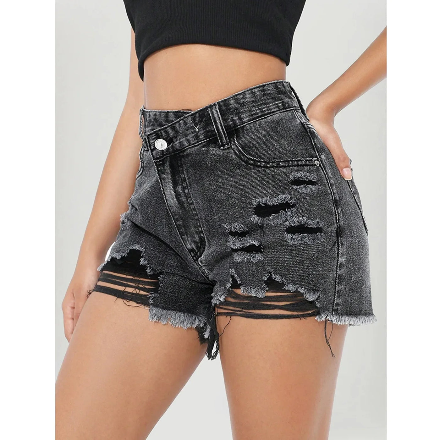 Denim Shorts Holes Shorts For Women Fashion High Waist Wide Leg Short Jeans Female Designer Casual Street Short New Pantalones