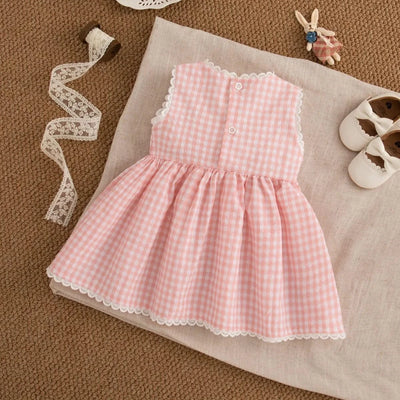 Cute Rabbit Simple Style Checkered Children's Sleeveless Clothes |Baby Girl Dress, Summer (9 Months -4 Years Old)
