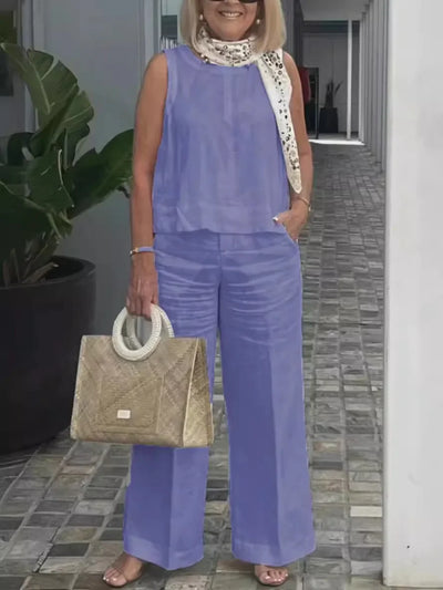 Linen Comfortable Two Piece Sets Tops For Women