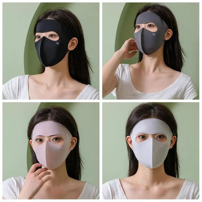 Polyester UPF50+ Sunscreen Mask Traceless Small Hole Ice Silk Face Clothing Thin Quick Drying UV Protection Mask Women