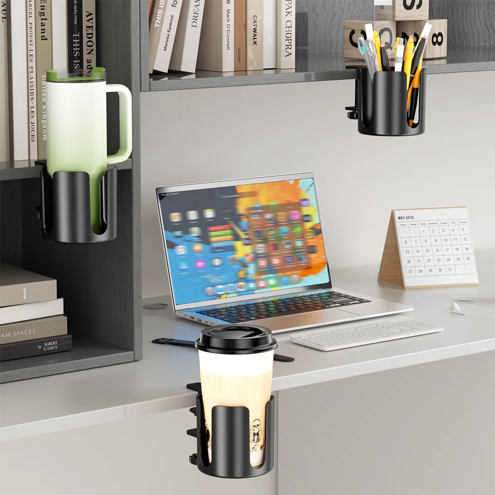 Desk Cup Holder, Sturdy ABS Material, Perfect for Drinkware, Securely Attaches to Wooden Surfaces, No Drill Installation