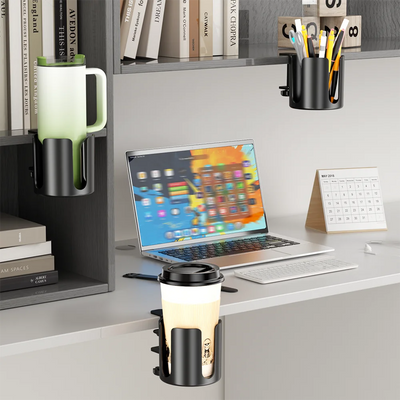 Desk Cup Holder, Sturdy ABS Material, Perfect for Drinkware, Securely Attaches to Wooden Surfaces, No Drill Installation