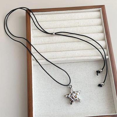 Autumn and Winter Leopard Print Pendant Long Necklace for Women Sweater Chain Accessory