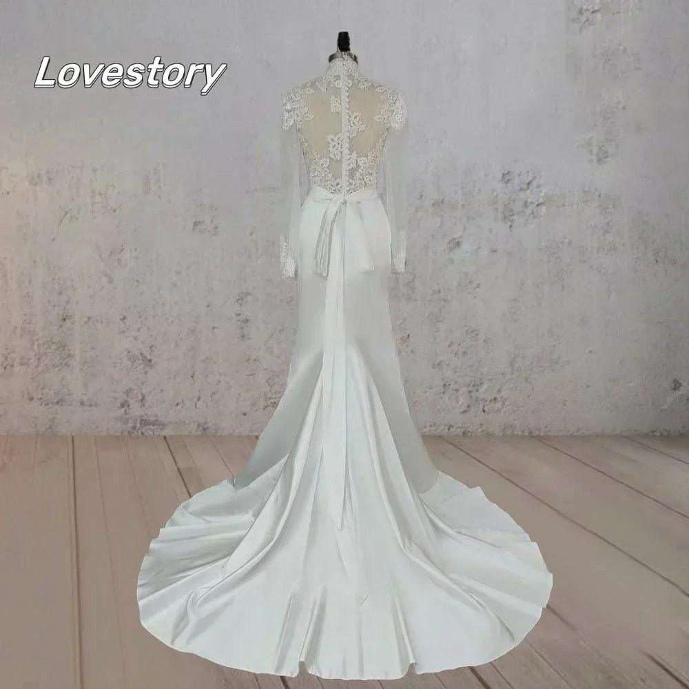 Custom wedding dresses high neck mermaid bride robe