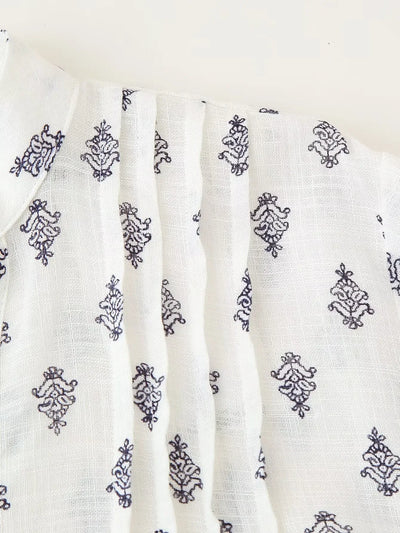 Women's Puffy Sleeve Linen Printed Top